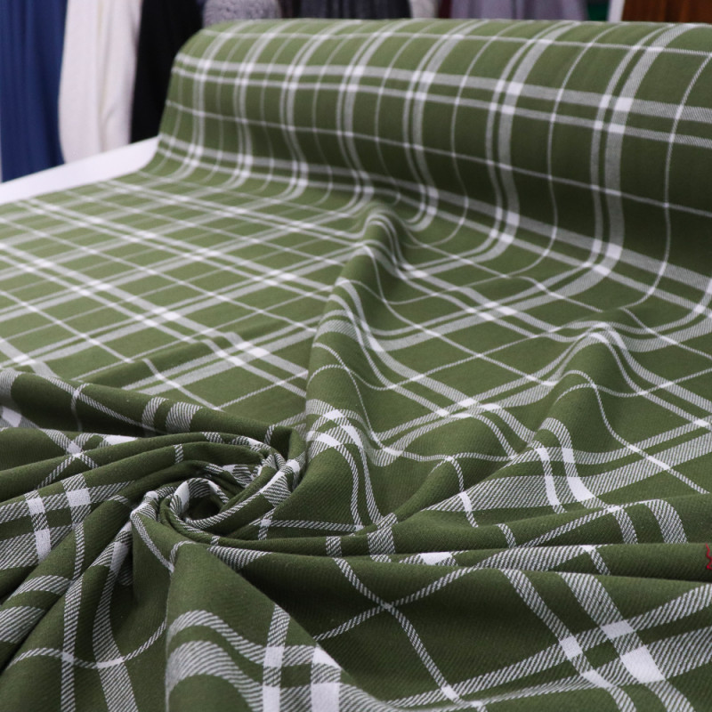 Tecido Flanela Mista Xadrez Branco e Verde Militar