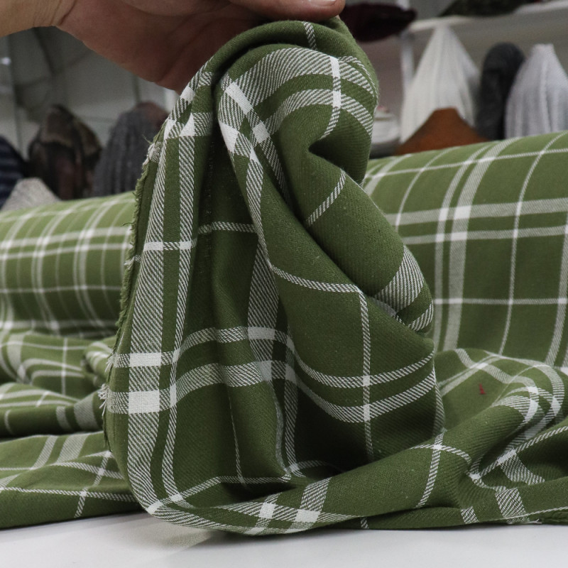 Tecido Flanela Mista Xadrez Branco e Verde Militar