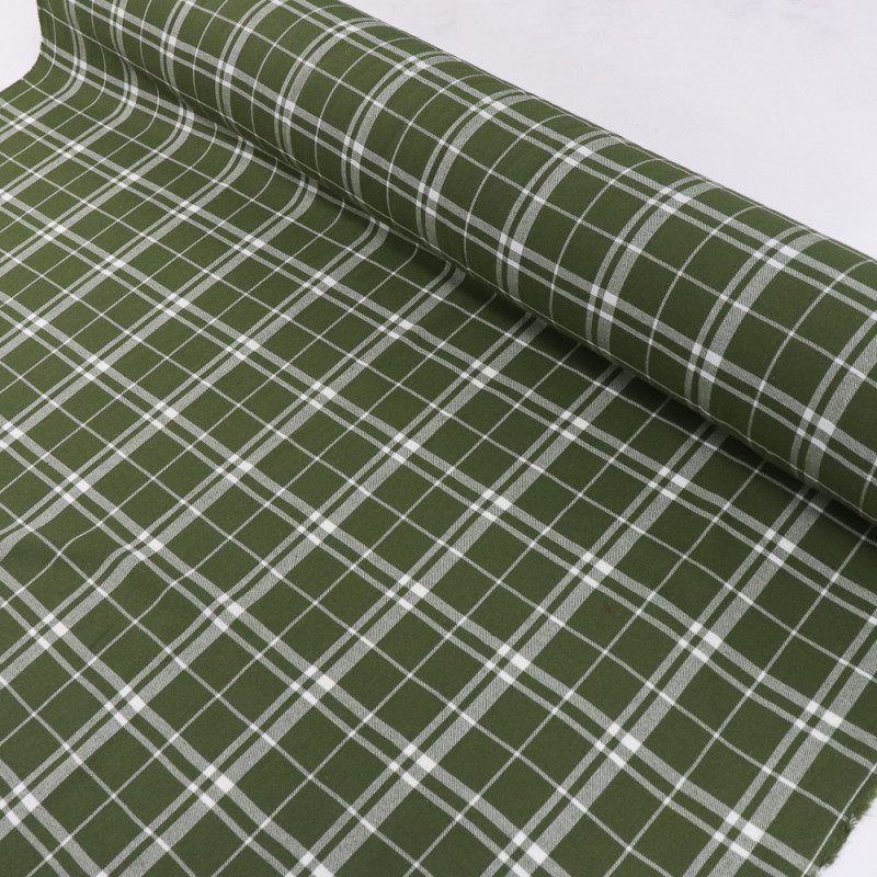 Tecido Flanela Mista Xadrez Branco e Verde Militar