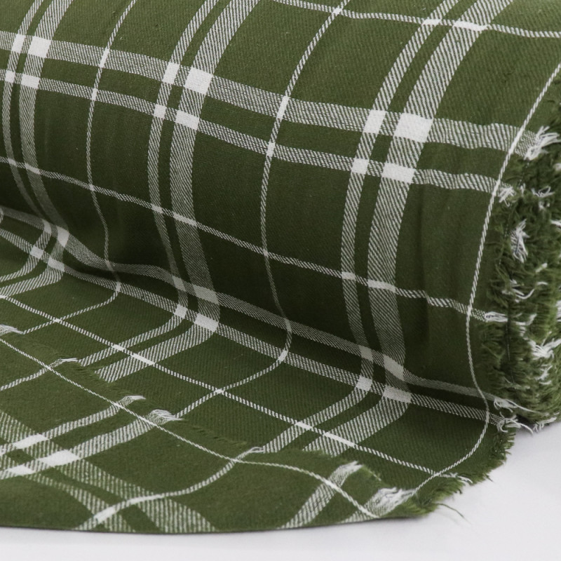 Tecido Flanela Mista Xadrez Branco e Verde Militar