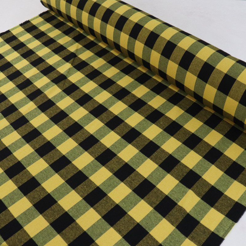Tecido Flanela Mista Xadrez Retangular Preto e Amarelo
