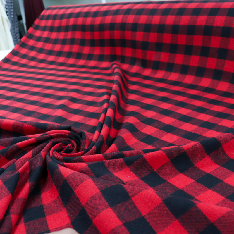 Tecido Flanela Mista Xadrez Quadriculado Preto e Vermelho