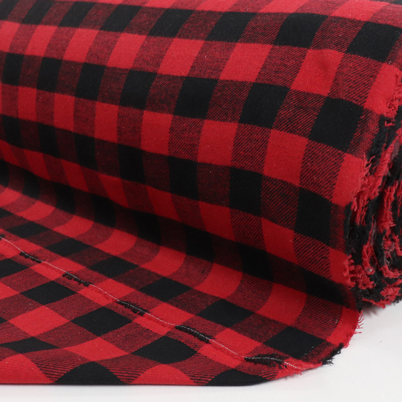 Tecido Flanela Mista Xadrez Quadriculado Preto e Vermelho