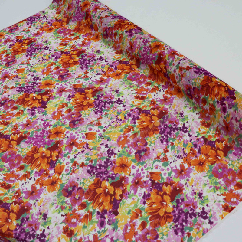 Tecido Crepe Chiffon Floral Impressionista Lilás