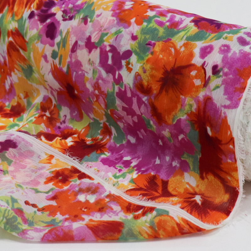 Tecido Crepe Chiffon Floral Impressionista Lilás