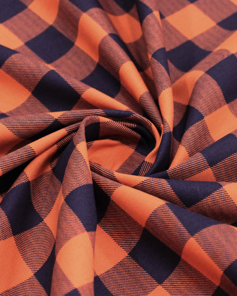 Tecidoo Tricoline Xadrez Vichy Preto e Coral