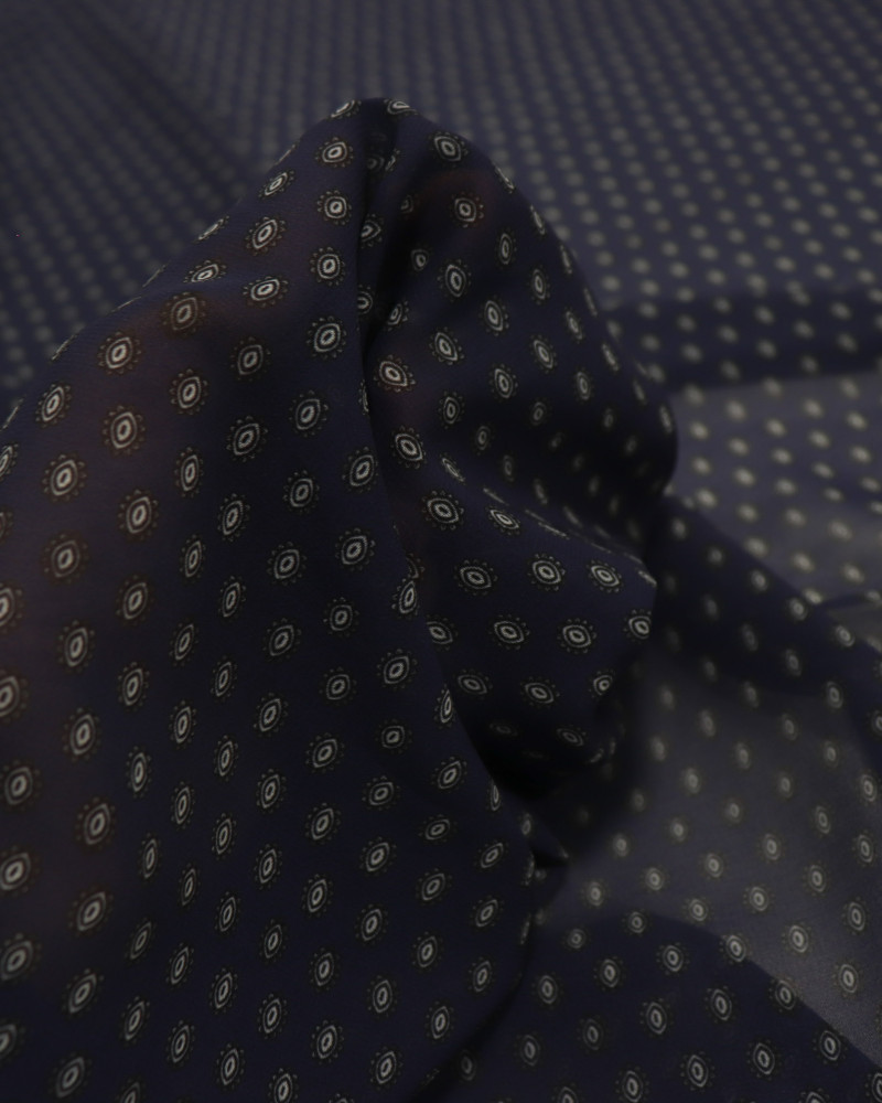 Tecido Crepe Chiffon Mini Geométrico Azul Marinho