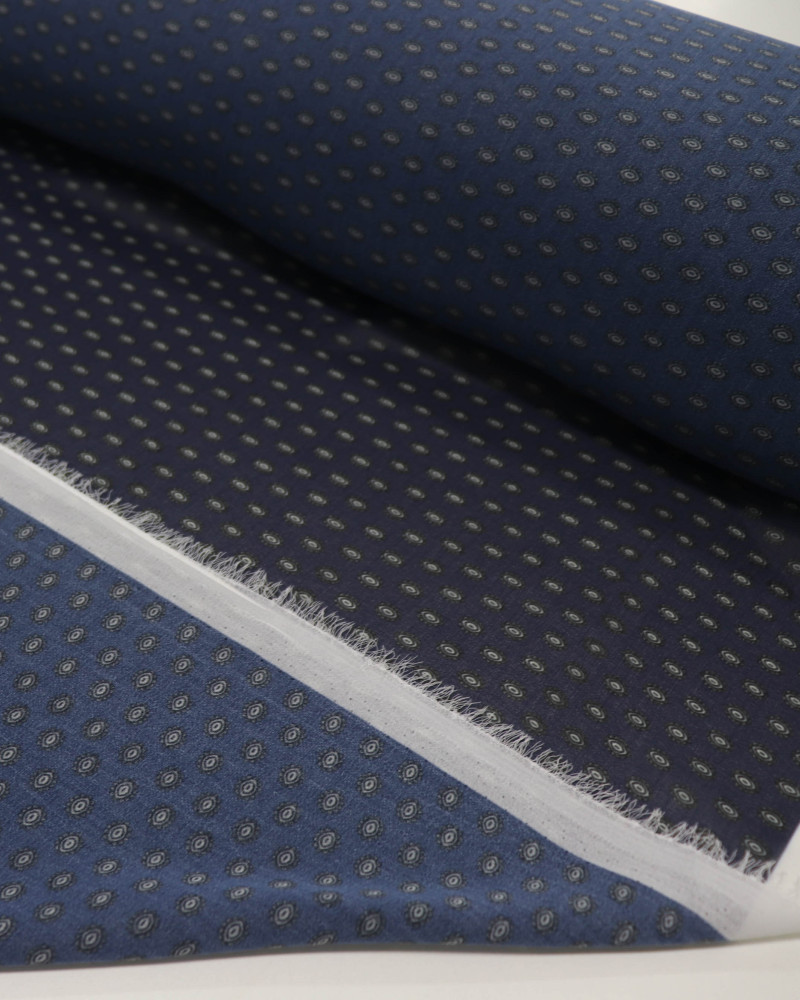 Tecido Crepe Chiffon Mini Geométrico Azul Marinho