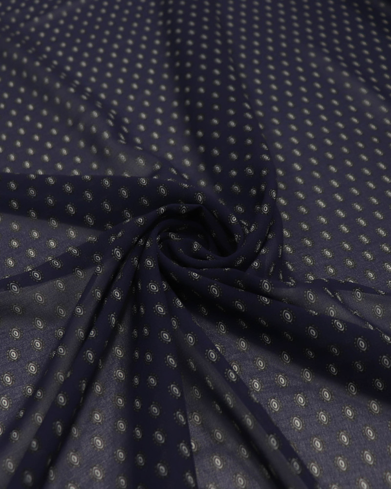 Tecido Crepe Chiffon Mini Geométrico Azul Marinho