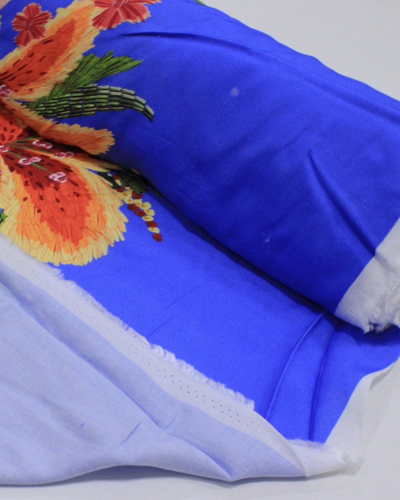 Teicod Viscose Listras Florais Colorido e Azul (Com Leves Defeios)