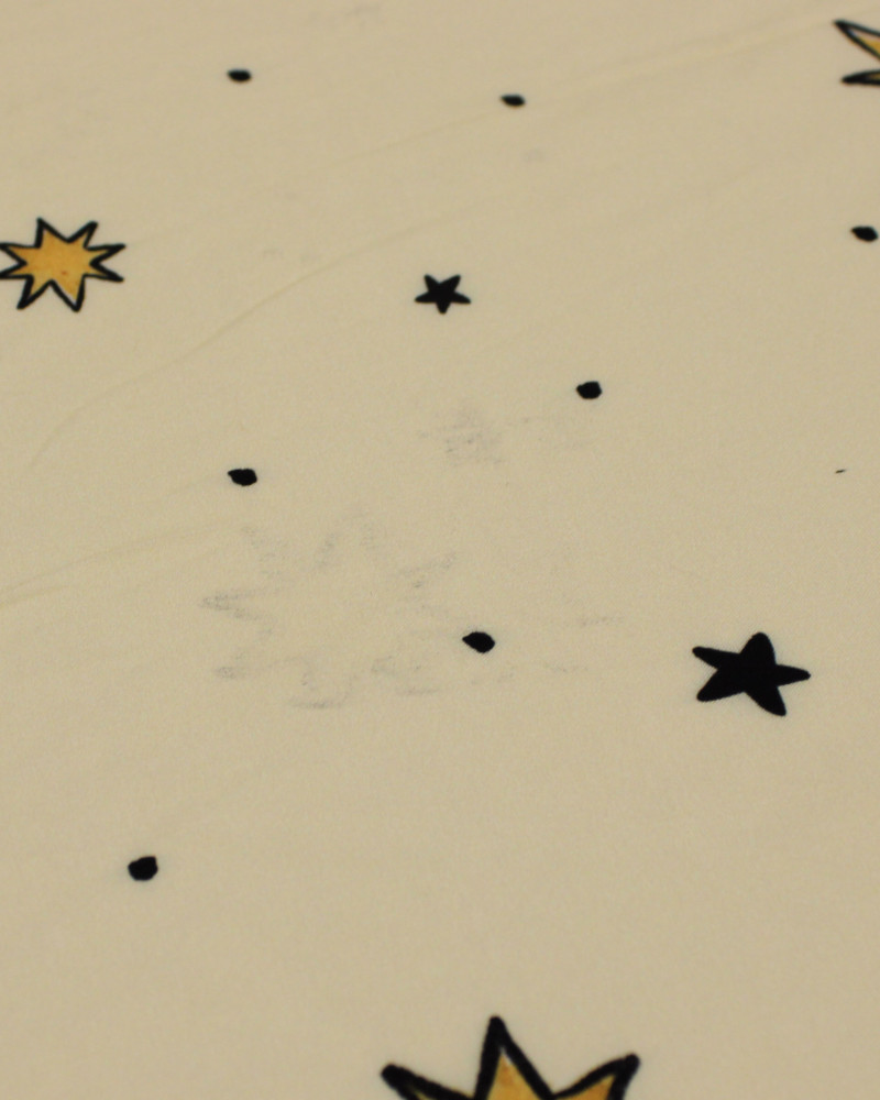 Tecido Viscose Barrado Duplo Bosque e Estrelas Preto e Creme (Com Leves Defeitos)