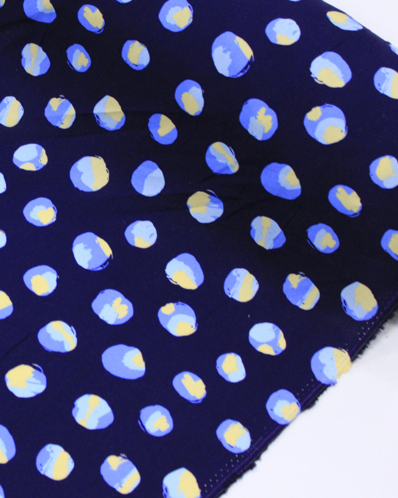 Tecido Viscose Poá Estampado Creme e Tons de Azul (Com Leves Defeitos)