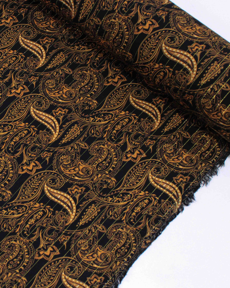 Tecido Viscose com Lurex Cashmere Estampada Castanho e Preto