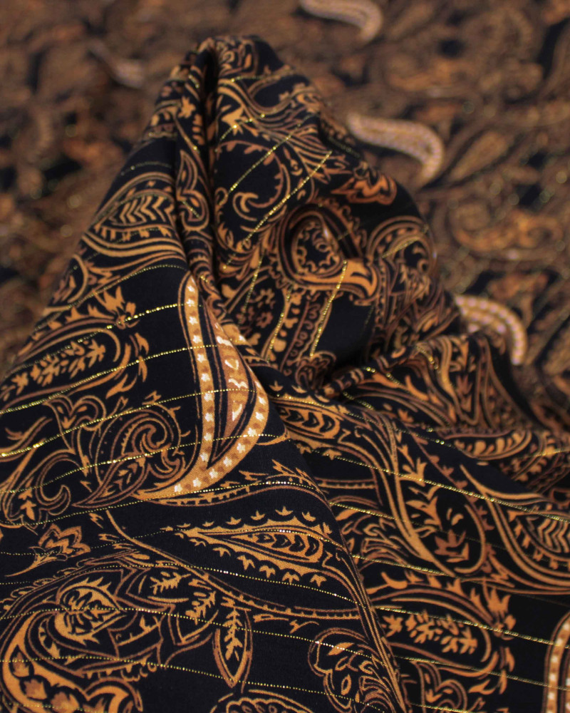 Tecido Viscose com Lurex Cashmere Estampada Castanho e Preto