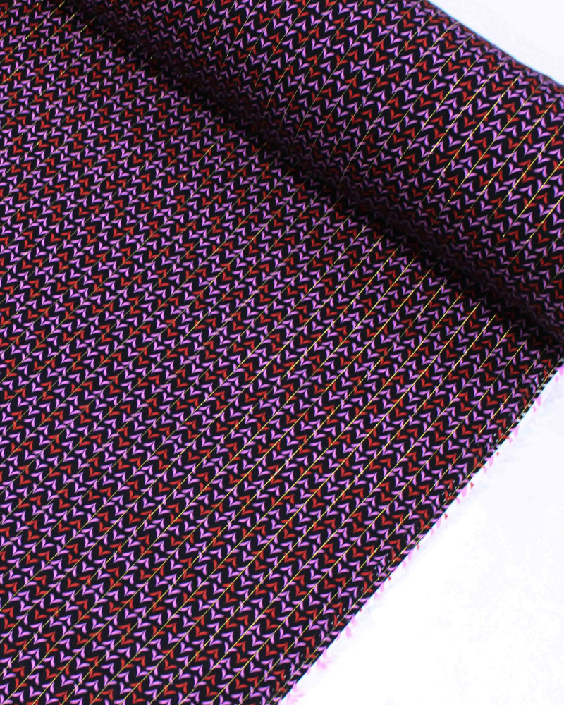 Tecido Viscose com Lurex Micro Estampa Rosa, Vermelho e Preto