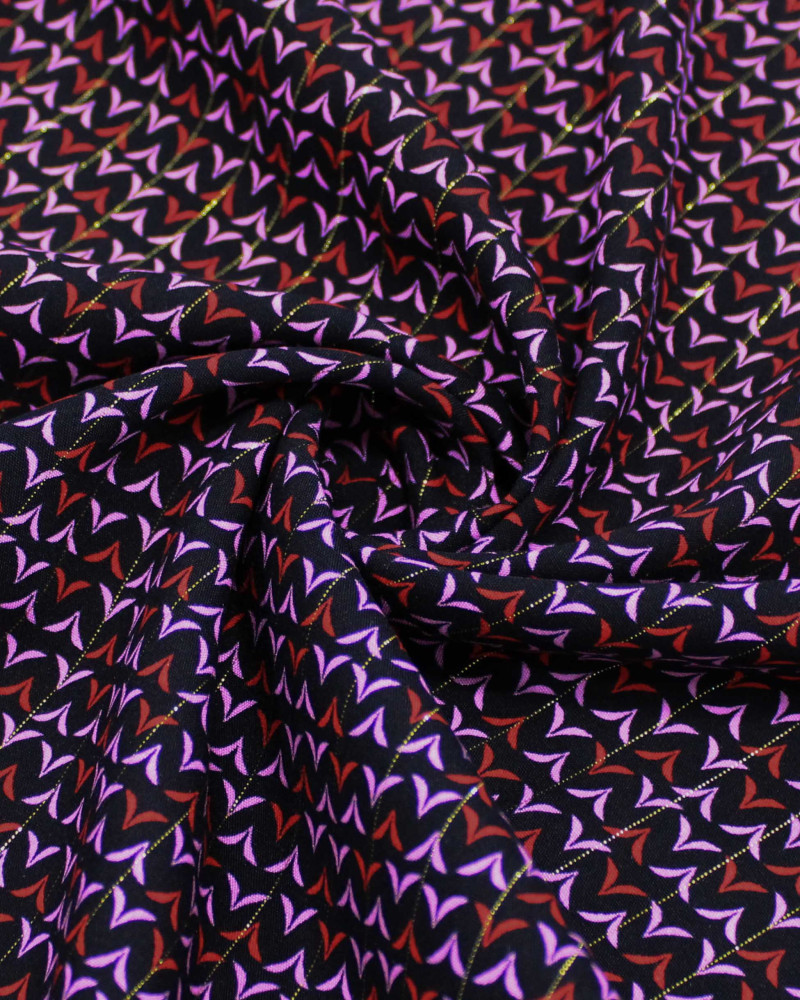 Tecido Viscose com Lurex Micro Estampa Rosa, Vermelho e Preto