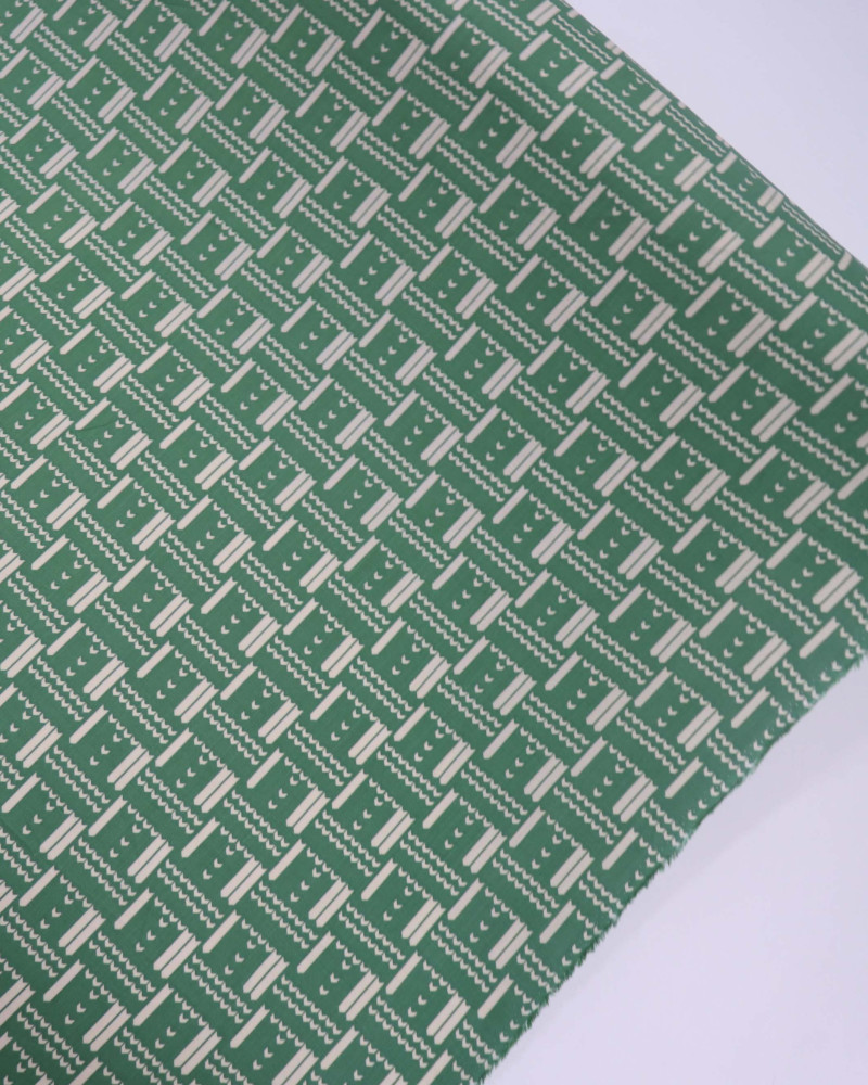 Tecido Viscose Texturizada Geométrico creme e Verde