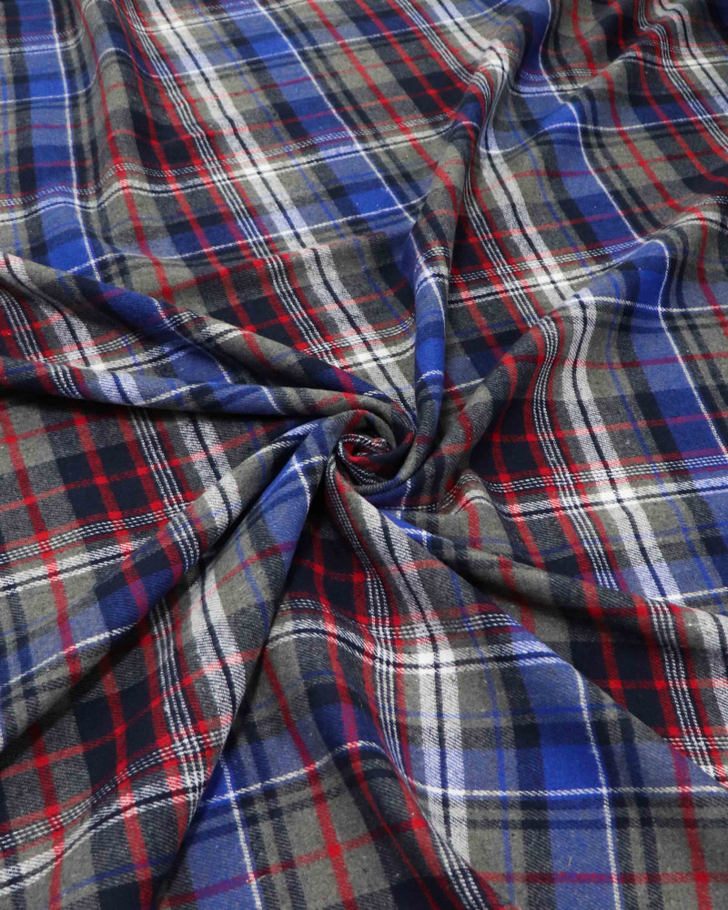 Tecido Flanela Mista Xadrez Offwhite, Vermelho, Cinza e Azul Marinho