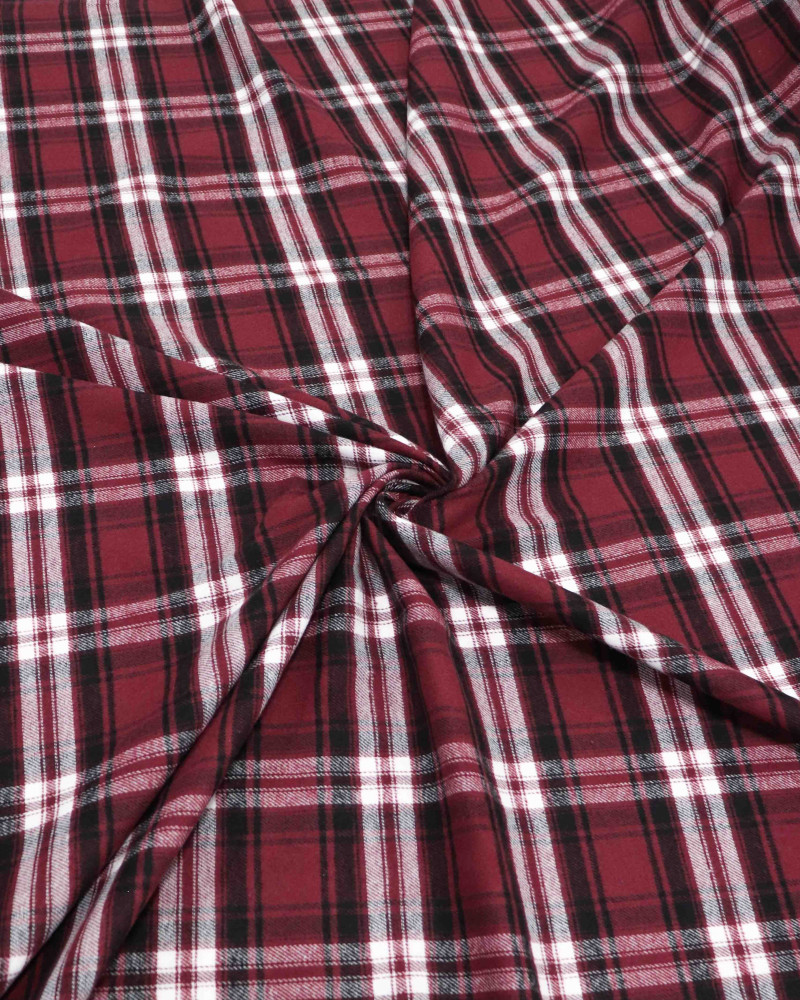 Tecido Flanela Mista Xadrez Duplo Branco Preto e Marsala