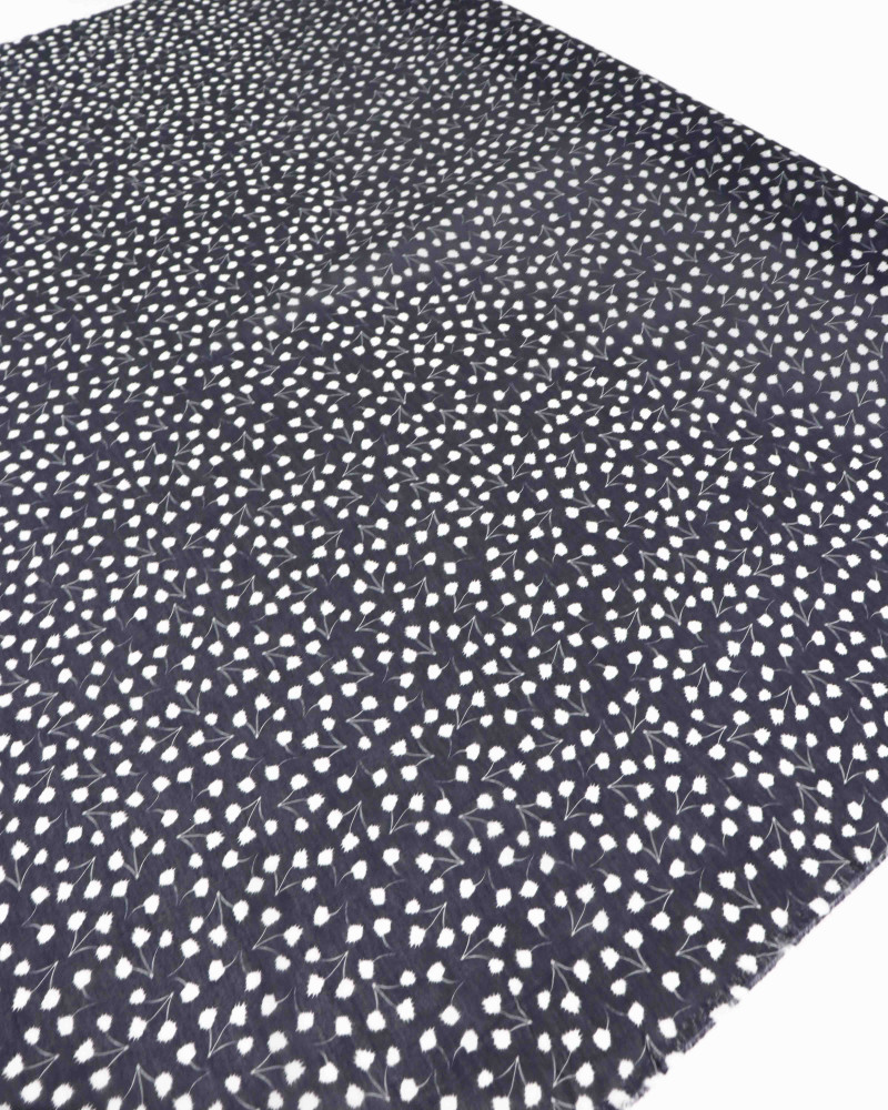 Tecido Cambraia Italiano Micro Dentes de Leão Offwhite e Azul Marinho
