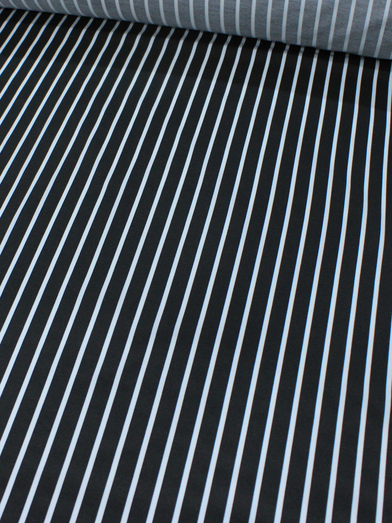 Tecido Tricoline Mista Listras Preto e Branco