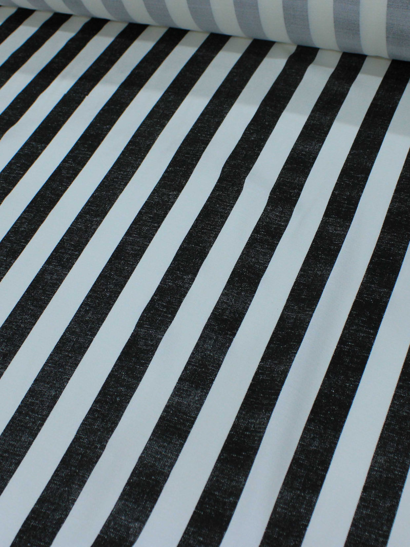 Tecido Crepe de Viscose Macro Listras Preto e Branco