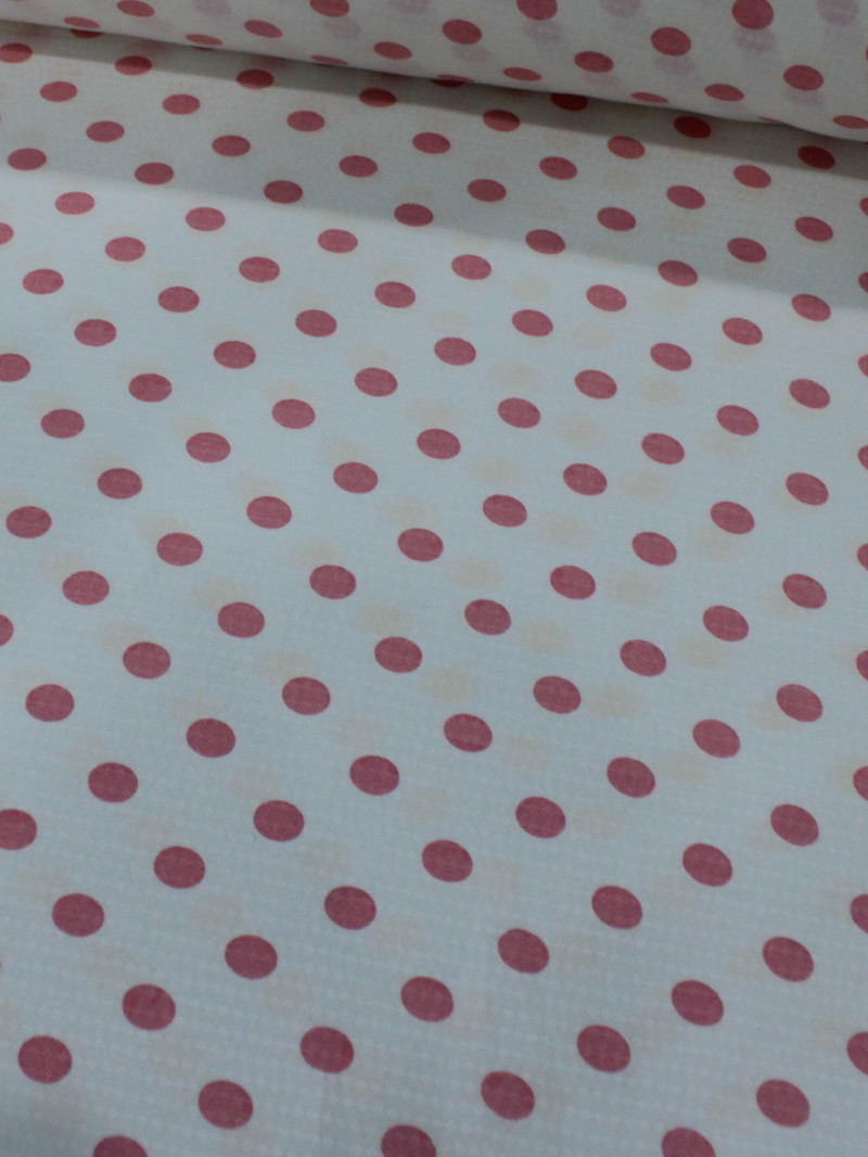 Tecido Viscose Maquinetada Poá Rosa e Branco