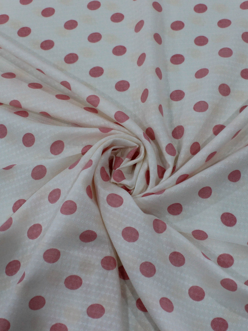 Tecido Viscose Maquinetada Poá Rosa e Branco