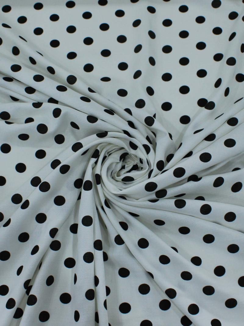 Tecido Crepe de Viscose Poá Preto e Branco