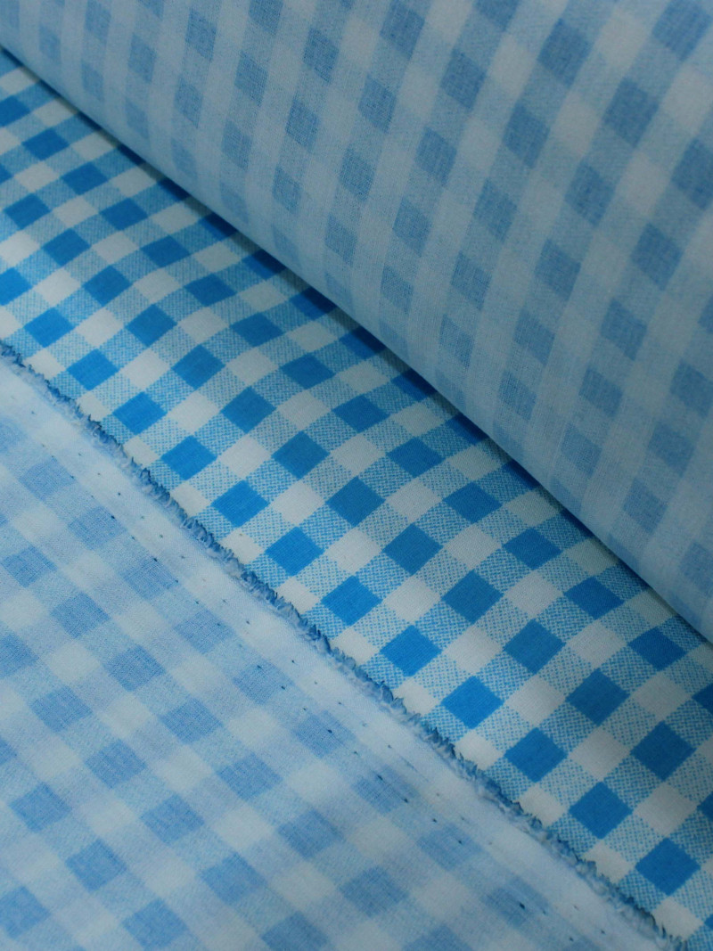 Tecido Viscose Micro Xadrez Azul Claro e Branco