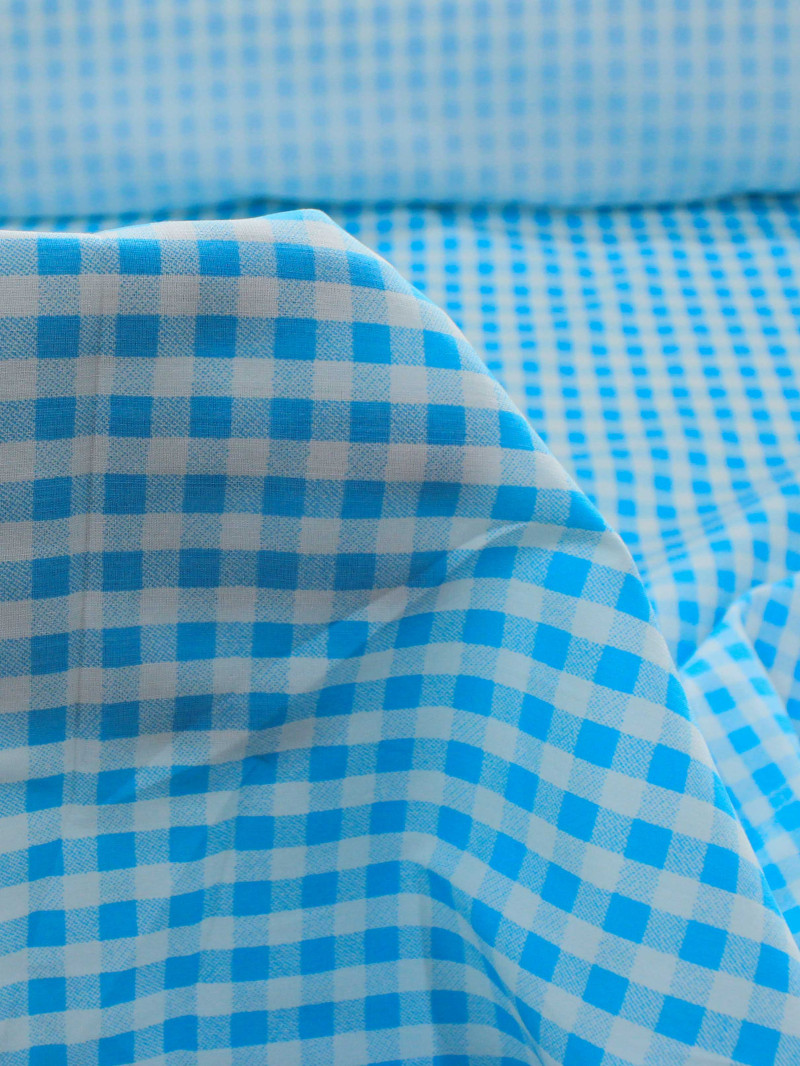 Tecido Viscose Micro Xadrez Azul Claro e Branco