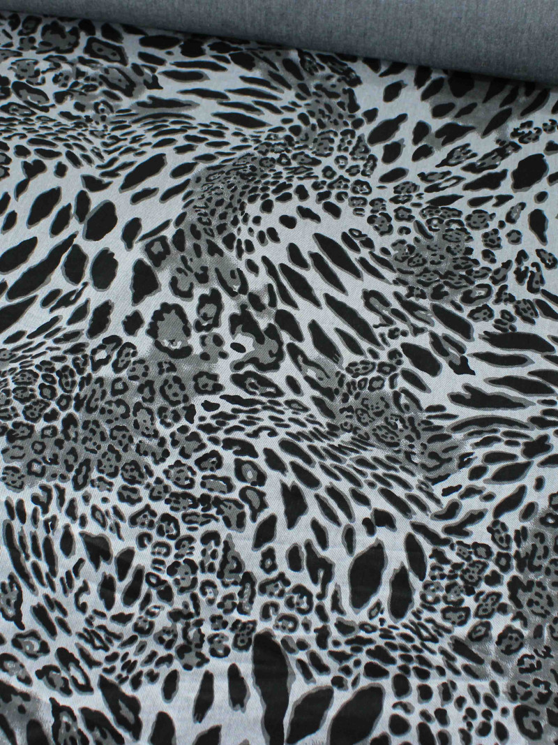 Tecido Sarja Mista Animal Print Cinza 