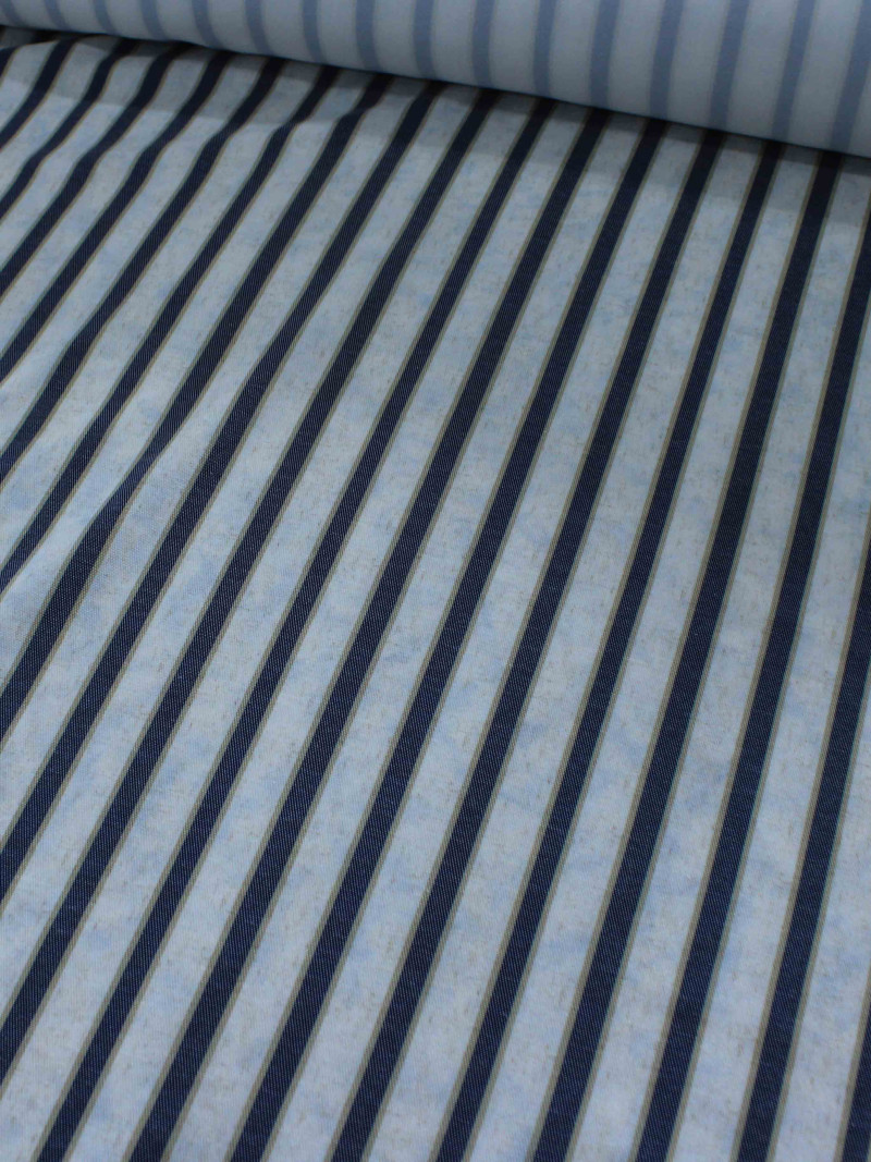 Tecido Sarja Mista Com Elastano Listras Bege e Azul