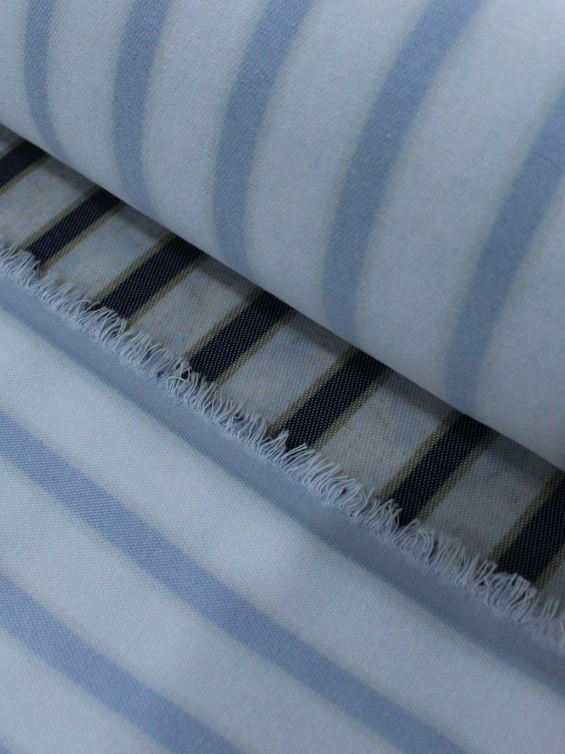 Tecido Sarja Mista Com Elastano Listras Bege e Azul