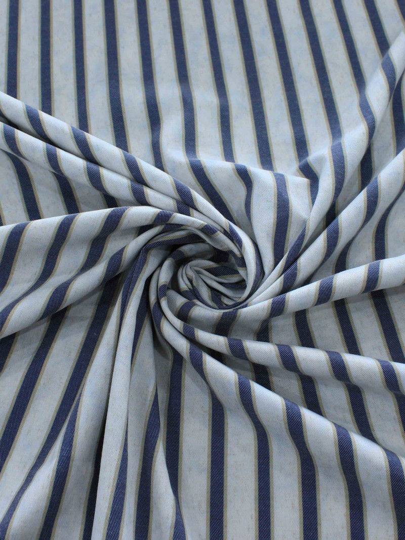 Tecido Sarja Mista Com Elastano Listras Bege e Azul