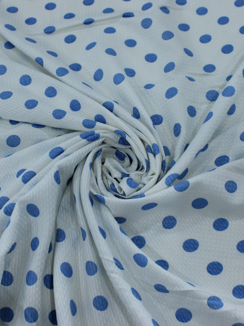 Tecido Viscose Maquinetada Poá Azul e Branco