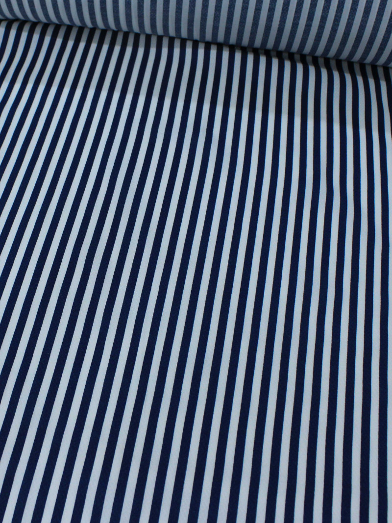 Tecido Viscose Mista Maquinetada Listras Azul Marinho e Branco