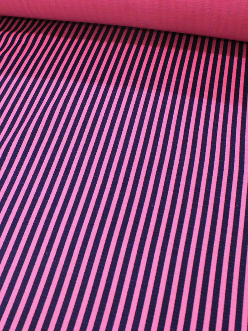 Tecido Linho Misto de Algodão Listras Pink e Azul Marinho