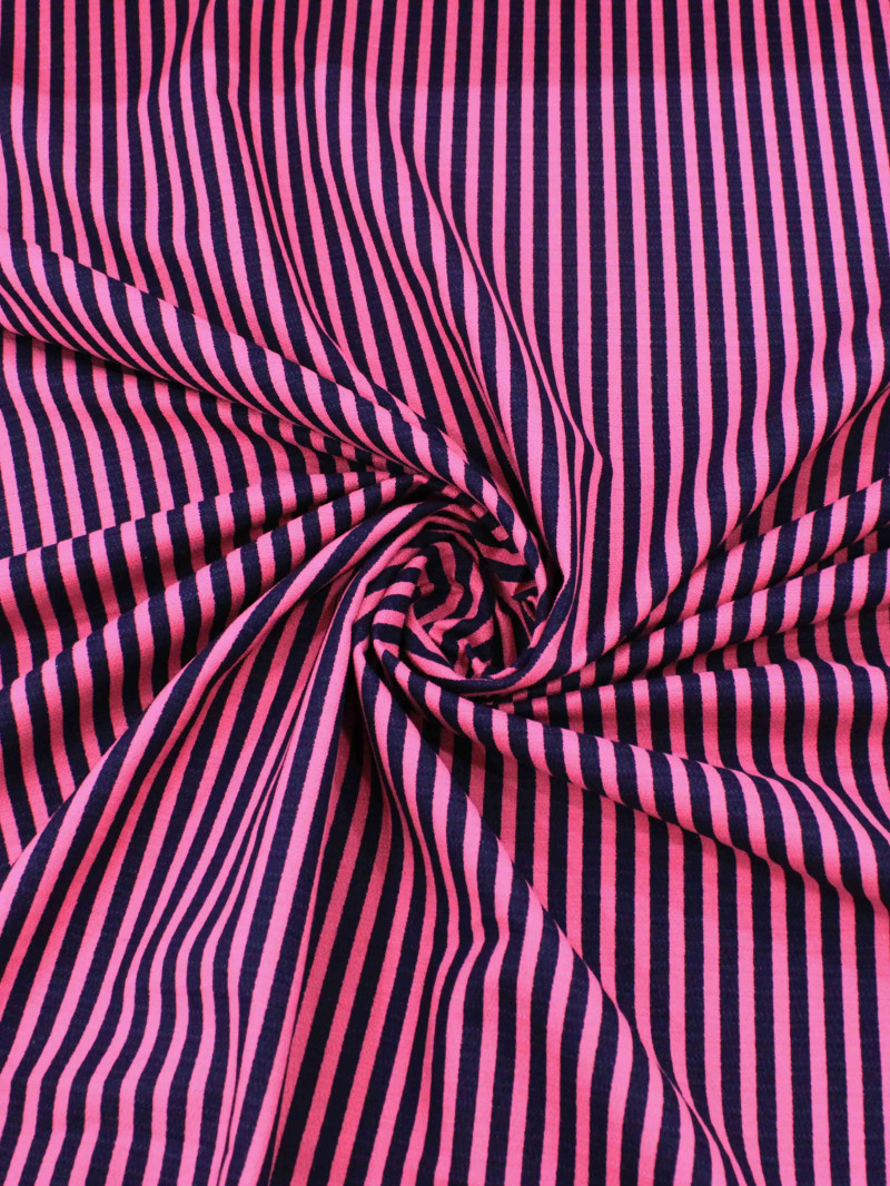 Tecido Linho Misto de Algodão Listras Pink e Azul Marinho