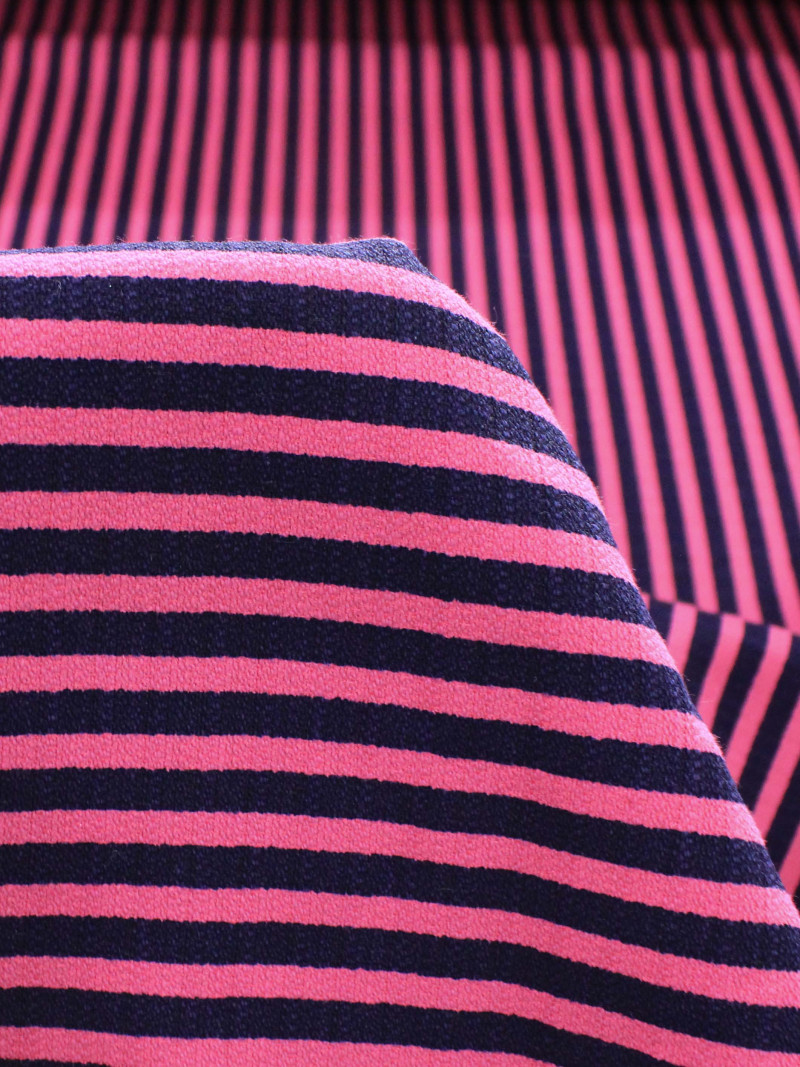 Tecido Linho Misto de Algodão Listras Pink e Azul Marinho