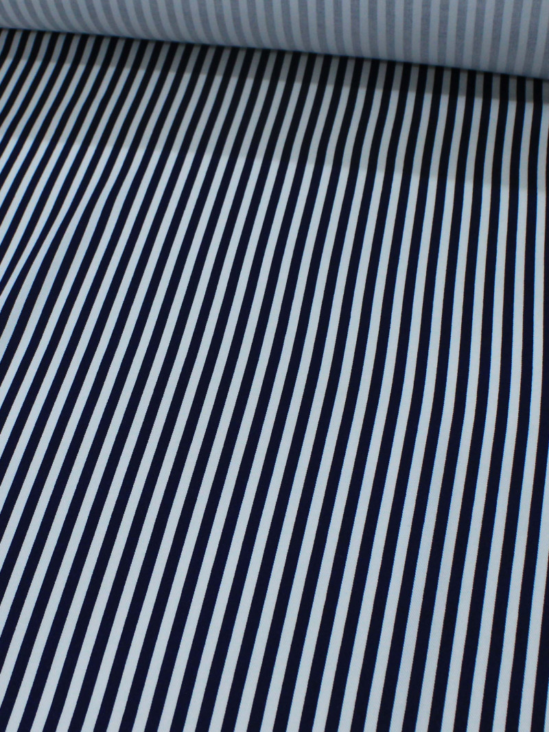 Tecido Alfaitaria de Viscose Listras Azul Marinho e Branco