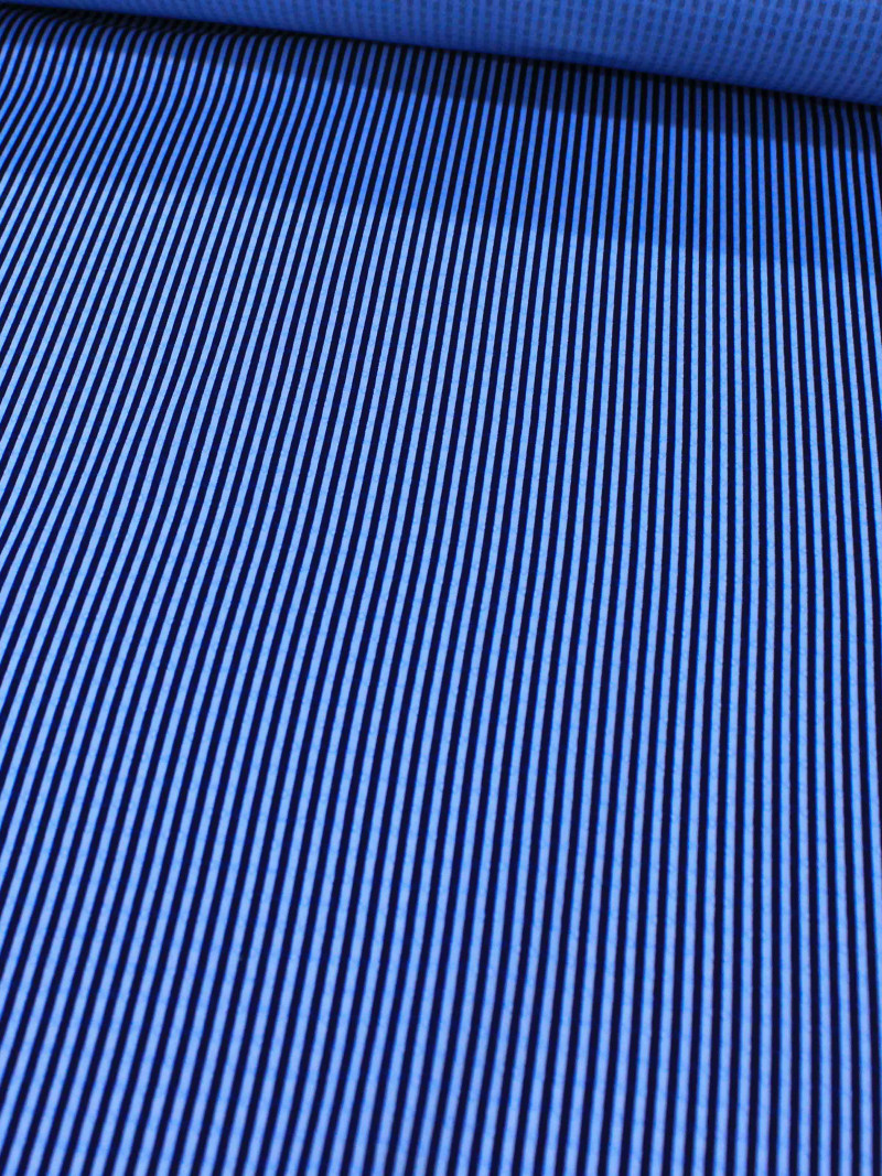 Tecido Viscose Mista Maquinetada Micro Listras Azul Marinho e Azul