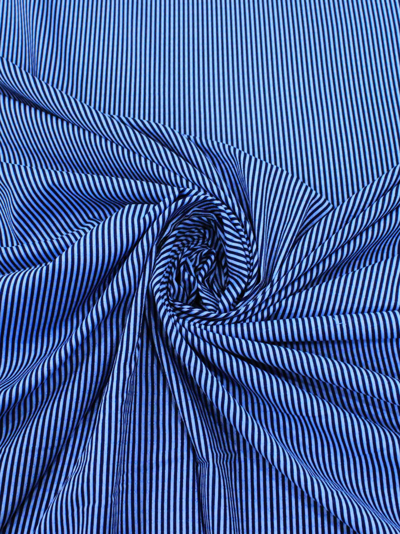 Tecido Viscose Mista Maquinetada Micro Listras Azul Marinho e Azul
