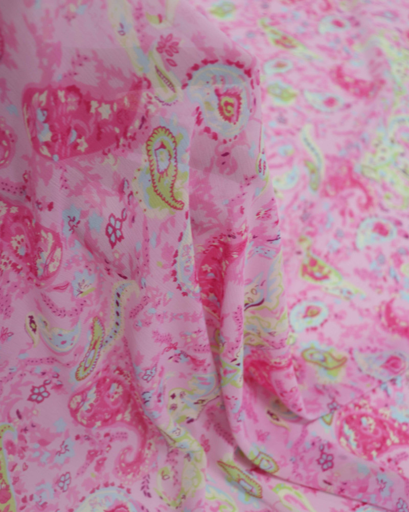 Tecido Crepe Chiffon Cashmere Abstrato Rosa Bebê (0.5m)