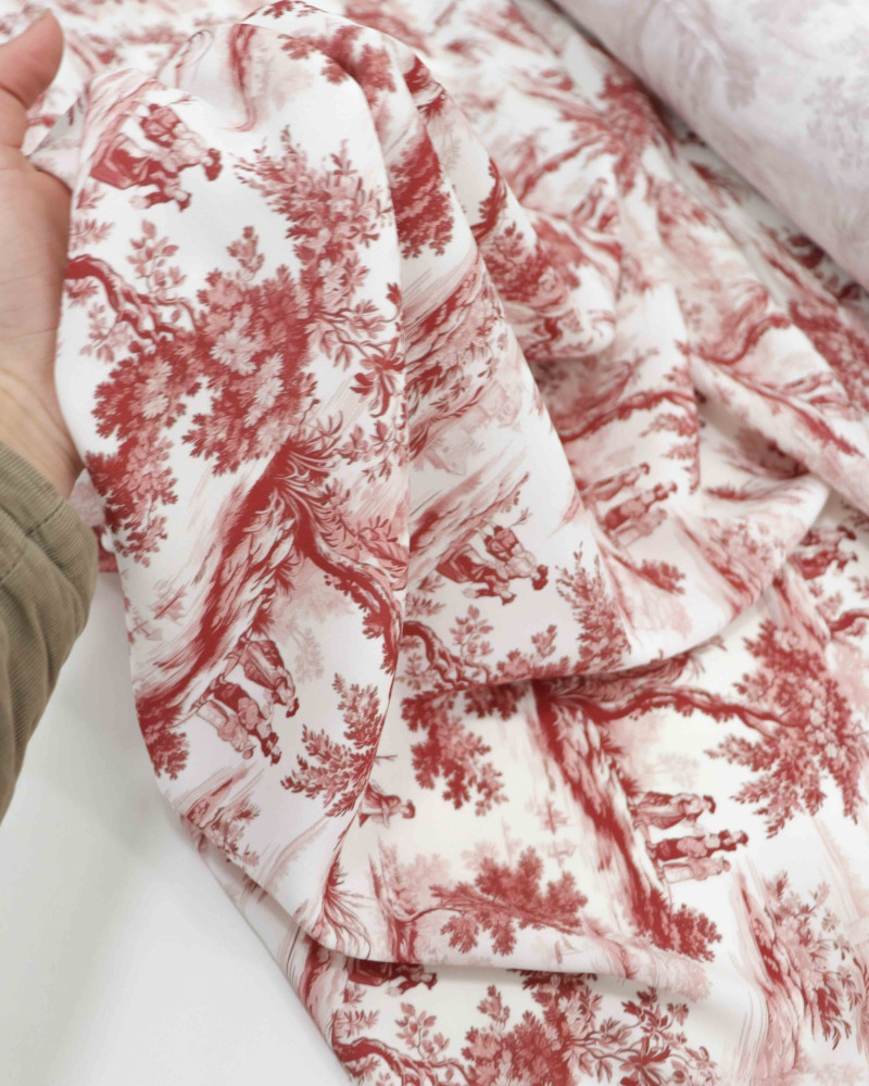 Tecido Viscose Premium Toile de Jouy Marsala e Offwhite