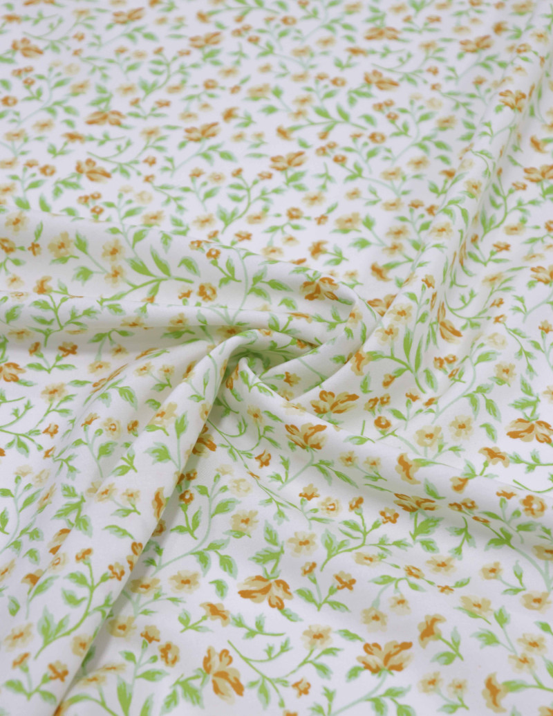 Tecido Viscose Liberty Verde, Laranja e Offwhite