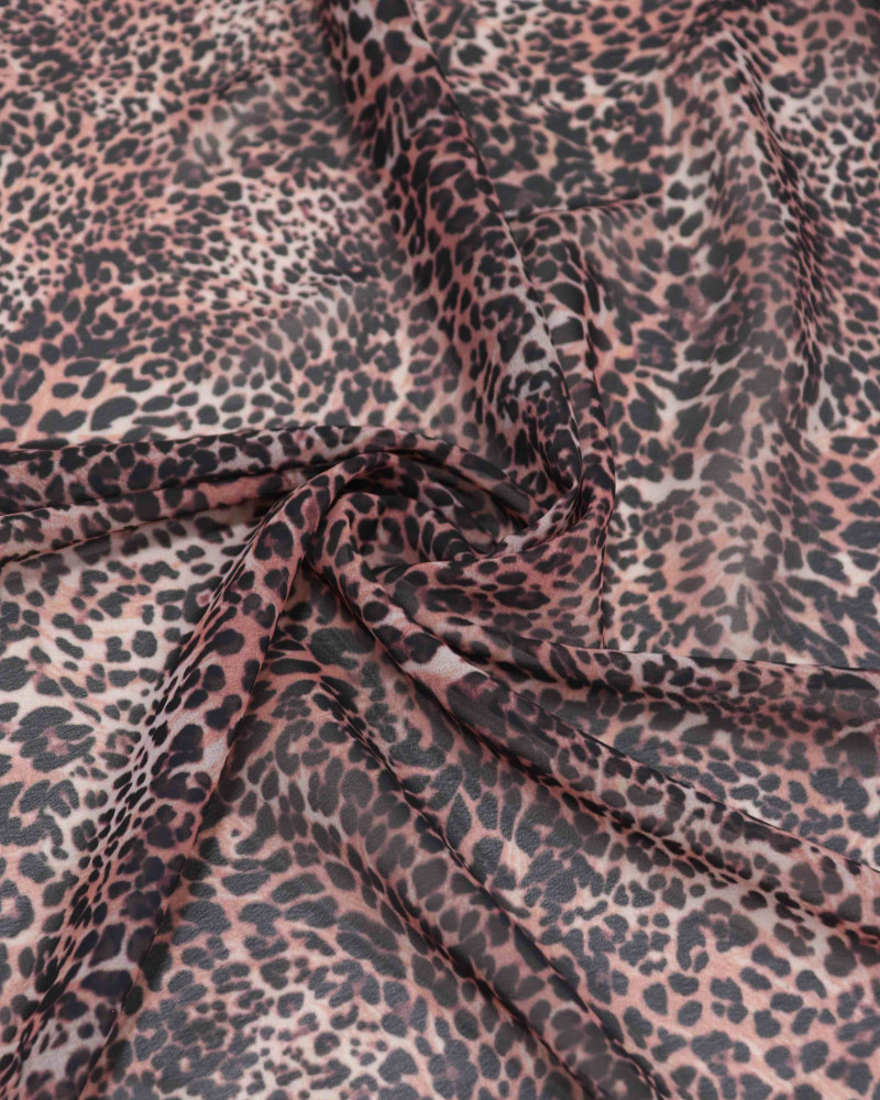 Tecido Crepe Chiffon Animal Print Rosé Gold e Preto