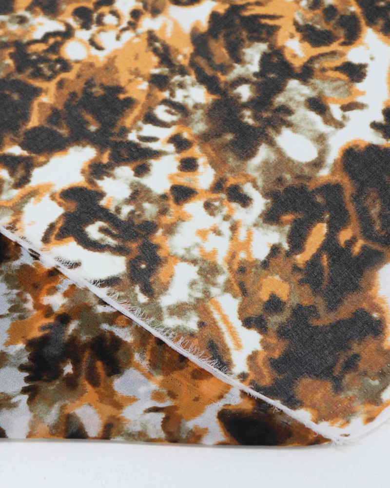 Tecido Crepe Chiffon Pintura Abstrata Laranja e Preto (1m)