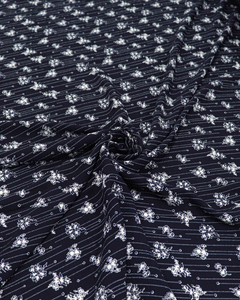 Tecido Crepe Bubble Liberty Offwhite e Azul Marinho