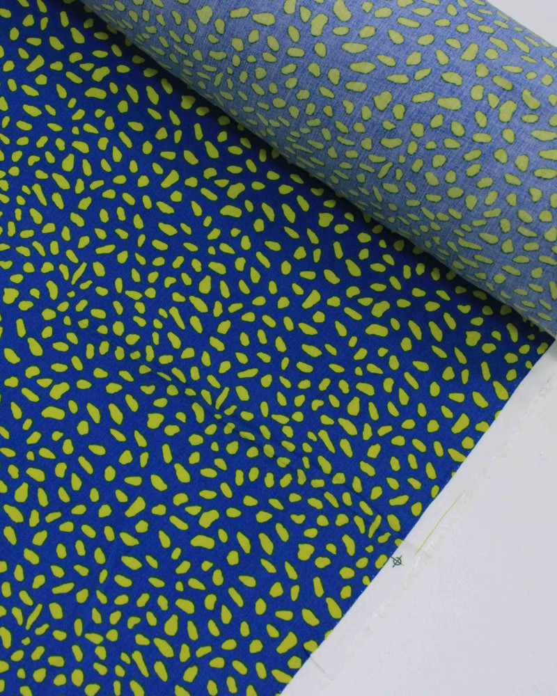 Tecido Viscose Pingos Irregulares Verde Oliva e Azul